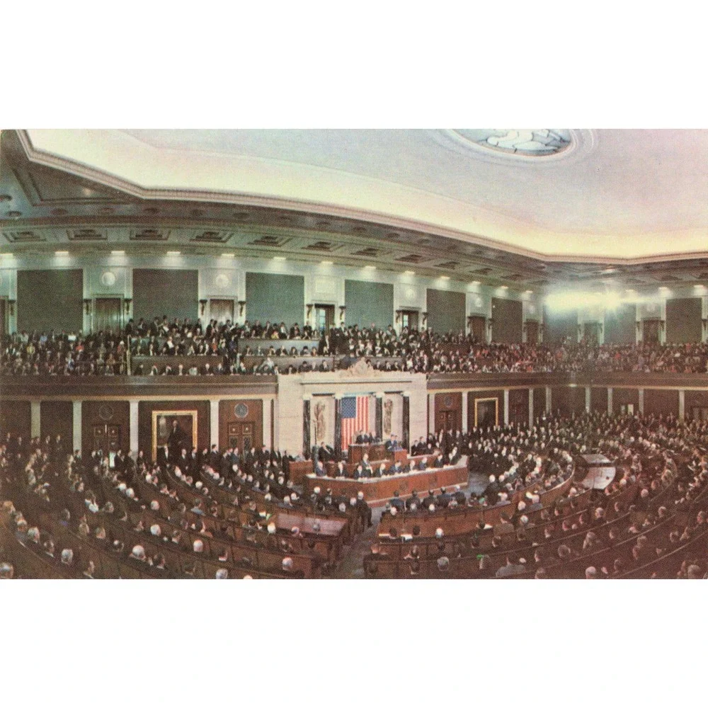 Vintage Joint Session of Congress Postcard JFK State of the Union House Chamber